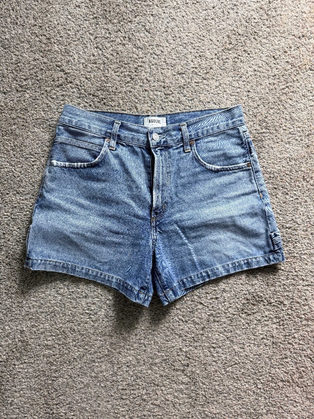 AGOLDE Magda High Rise Cargo Utility Denim Shorts in Entrance Size 28